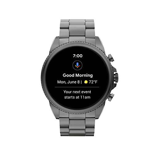 Fossil Men's Gen 6 44mm Stainless Steel Touchscreen Smart Watch, Color: Smoke (Model: FTW4059V)