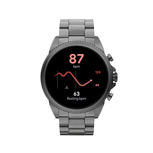Fossil Men's Gen 6 44mm Stainless Steel Touchscreen Smart Watch, Color: Smoke (Model: FTW4059V)