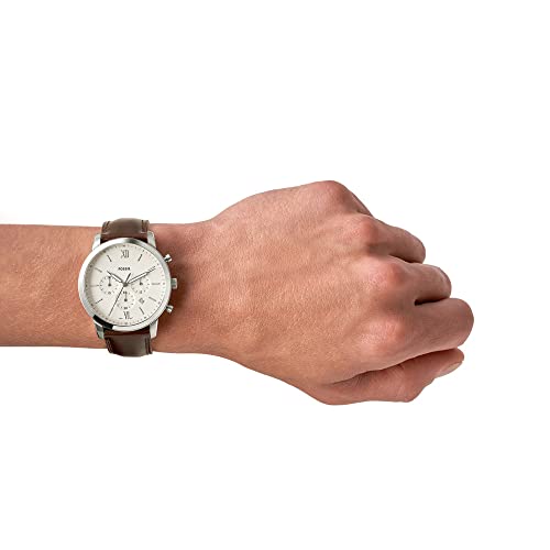 Fossil Men's Neutra Quartz Stainless Steel and Leather Chronograph Watch, Color: Silver, Brown (Model: FS5380)