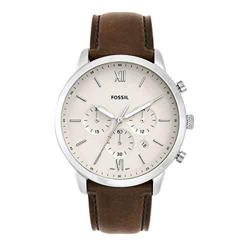 Fossil Men's Neutra Quartz Stainless Steel and Leather Chronograph Watch, Color: Silver, Brown (Model: FS5380)