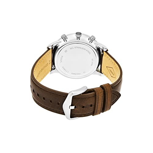 Fossil Men's Neutra Quartz Stainless Steel and Leather Chronograph Watch, Color: Silver, Brown (Model: FS5380)