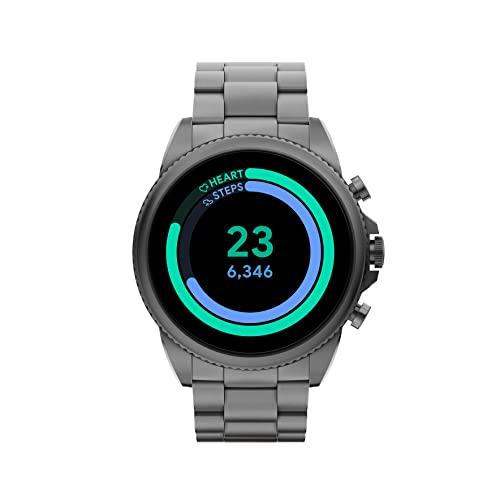 Fossil Men's Gen 6 44mm Stainless Steel Touchscreen Smart Watch, Color: Smoke (Model: FTW4059V)